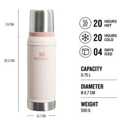 Stanley Klasik Vakumlu Paslanmaz Çelik Termos 0.75 LT - Açık Pembe